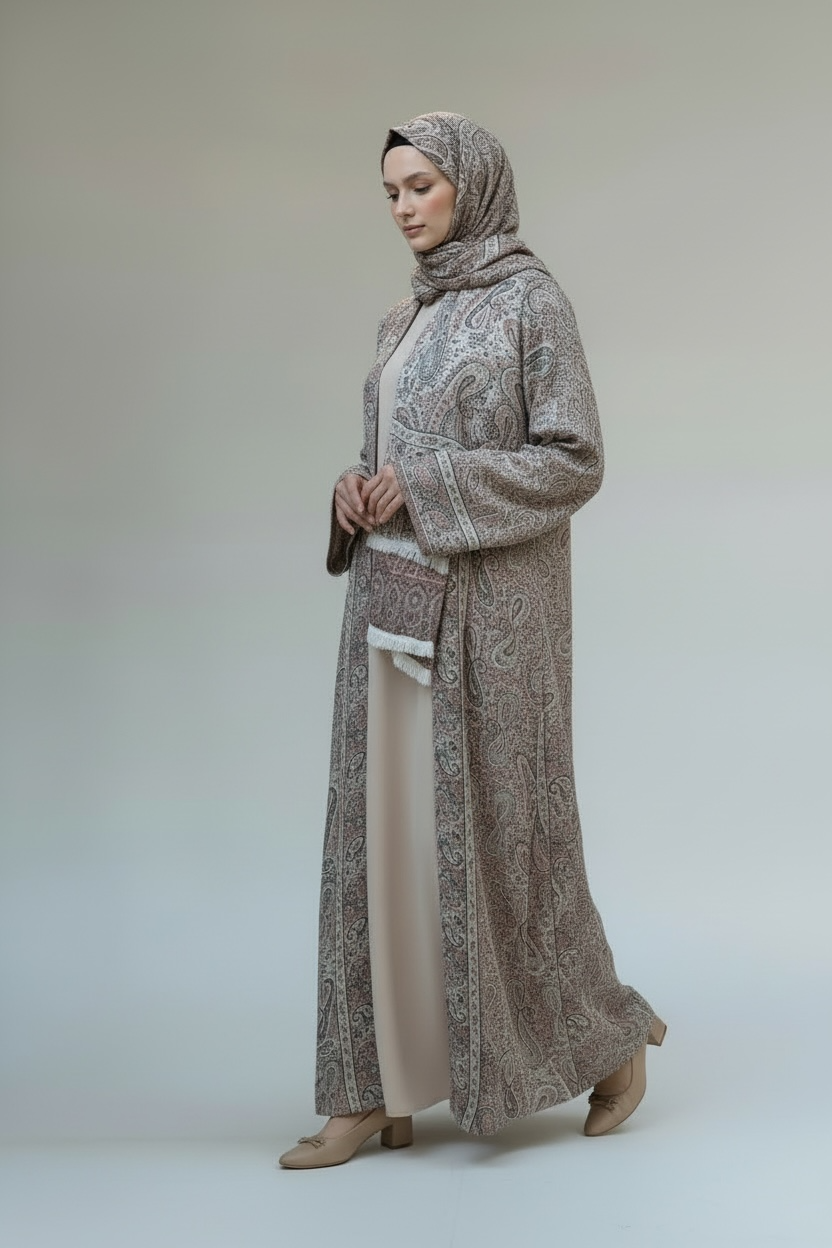 Classic Paisley Open-Front Abaya