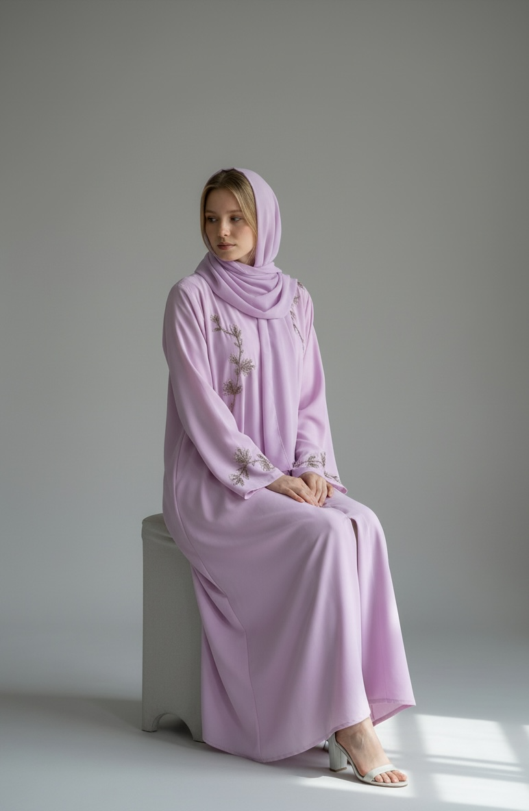 Delicate Floral Bell Sleeve Abaya