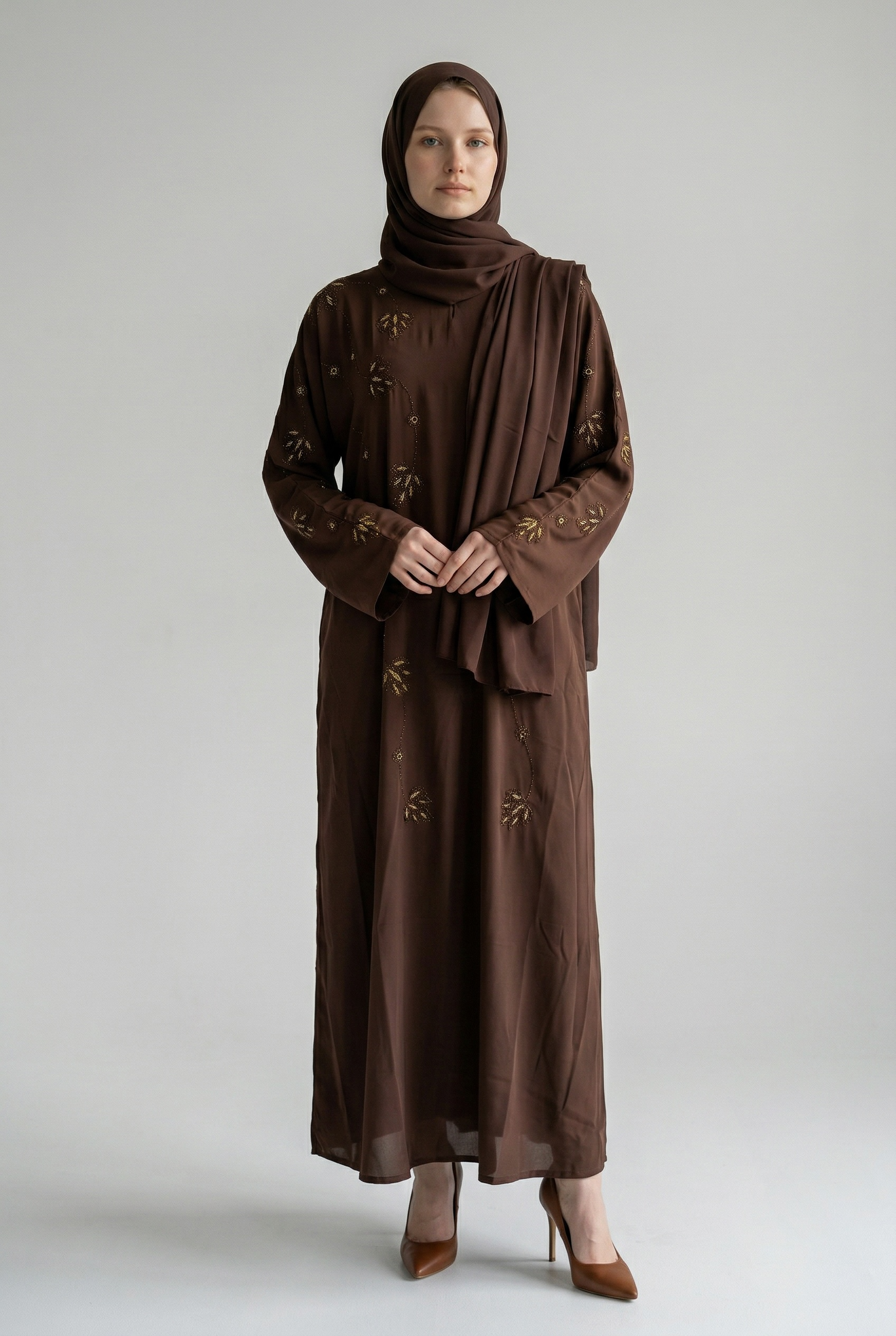 Golden Leaf Embroidered Abaya