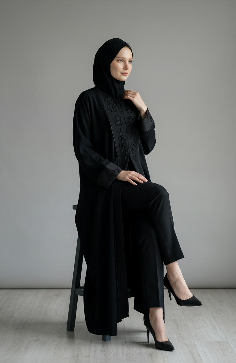 Classic Black Embroidered Abaya