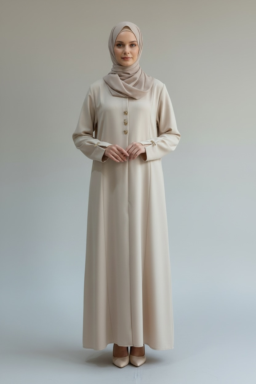 Elegance Pearl Button Abaya