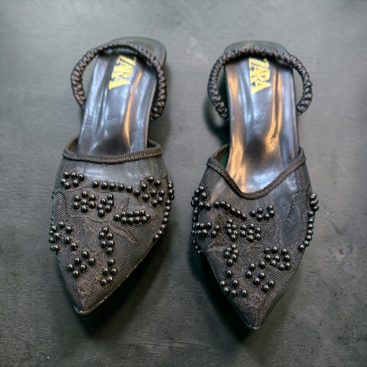 Zara Beaded Floral Pointed Toe Mules