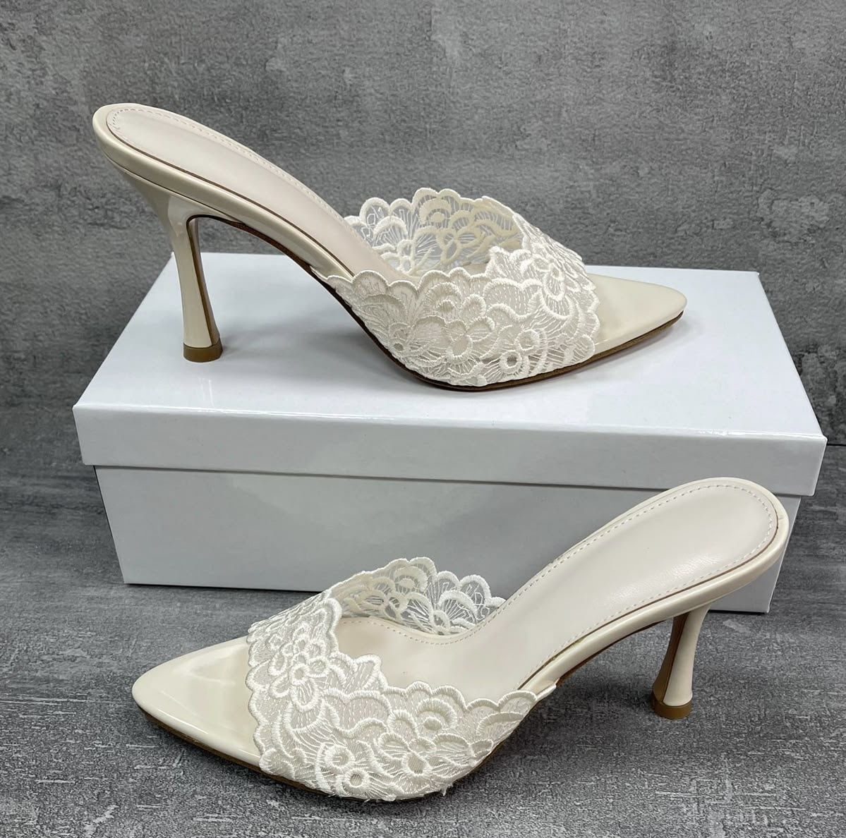 Zara Floral Lace Slip-On Heels