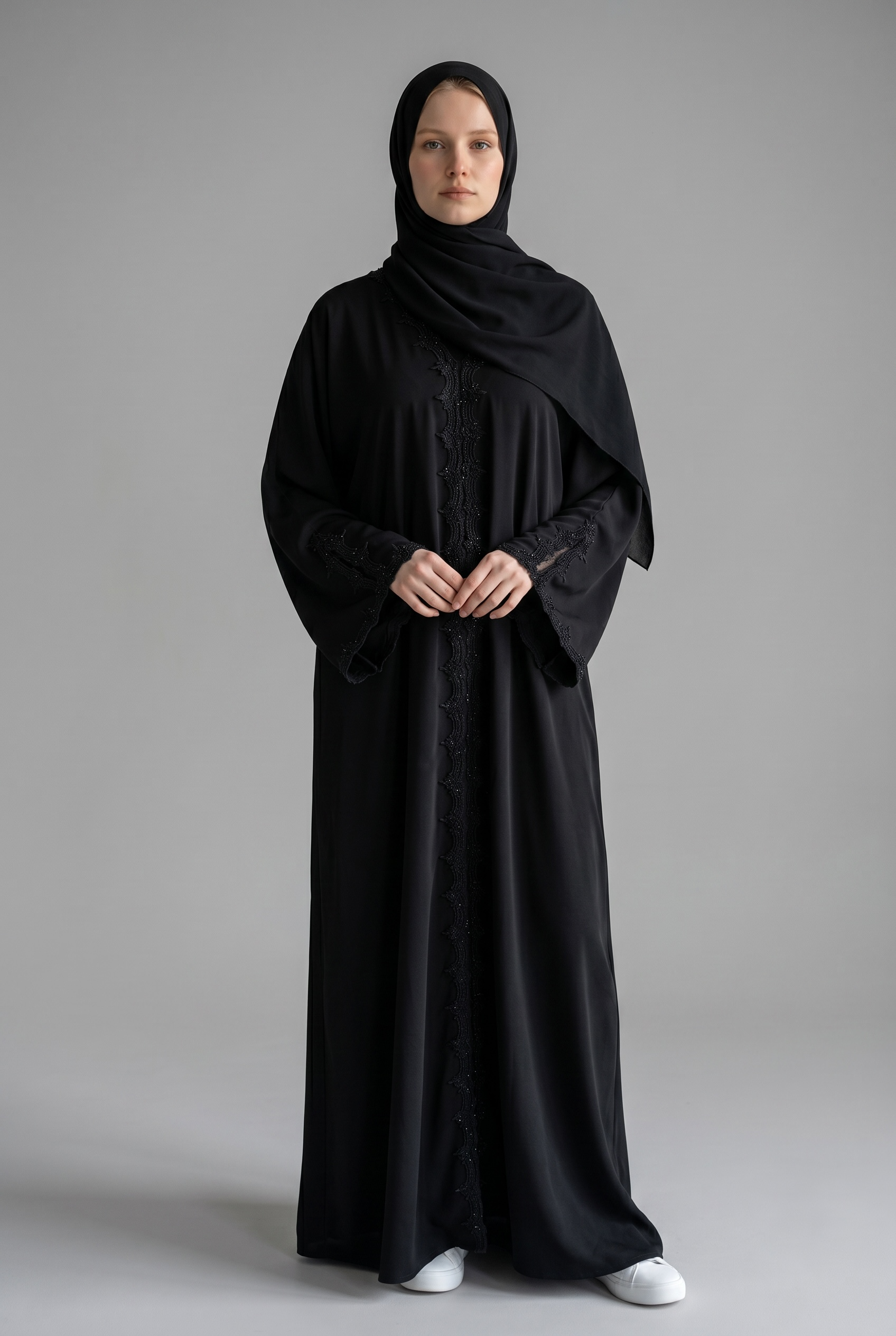 Tiara Luxe Lace Panel Abaya 