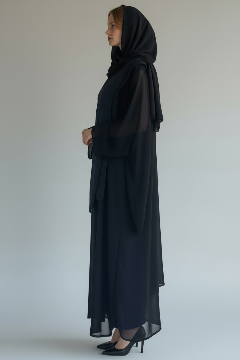 Floral Embellished Sheer Overlay Abaya