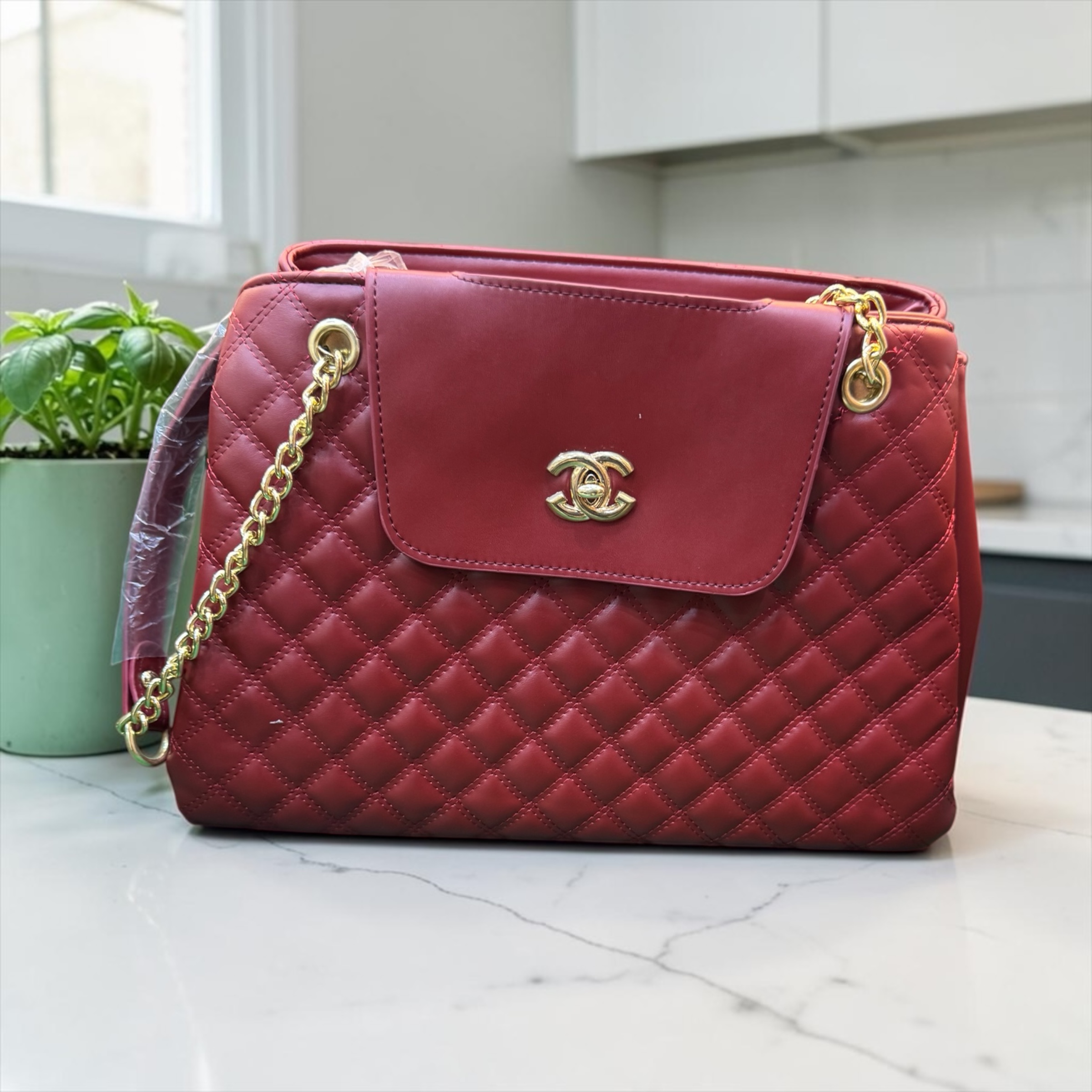 Quilted Elegance Channel Shoulder Bag
