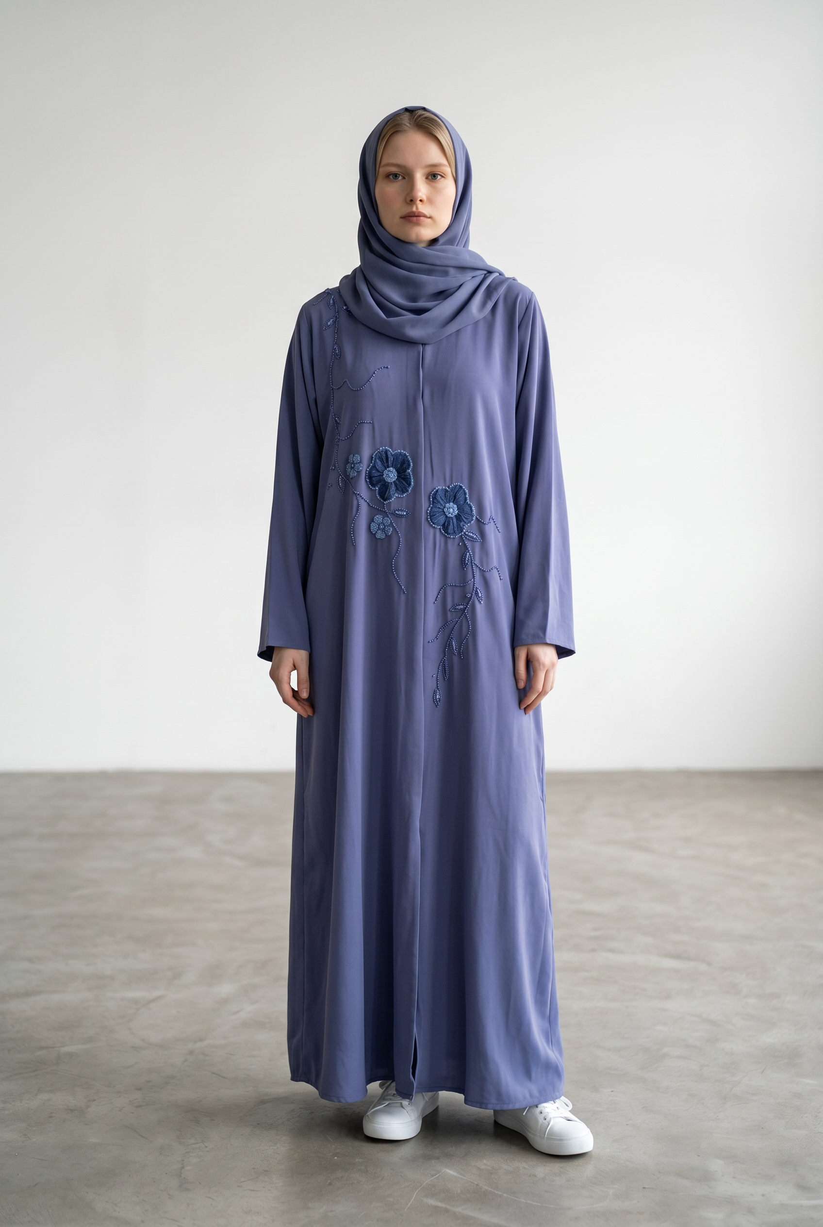 Periwinkle Floral Embroidered Abaya
