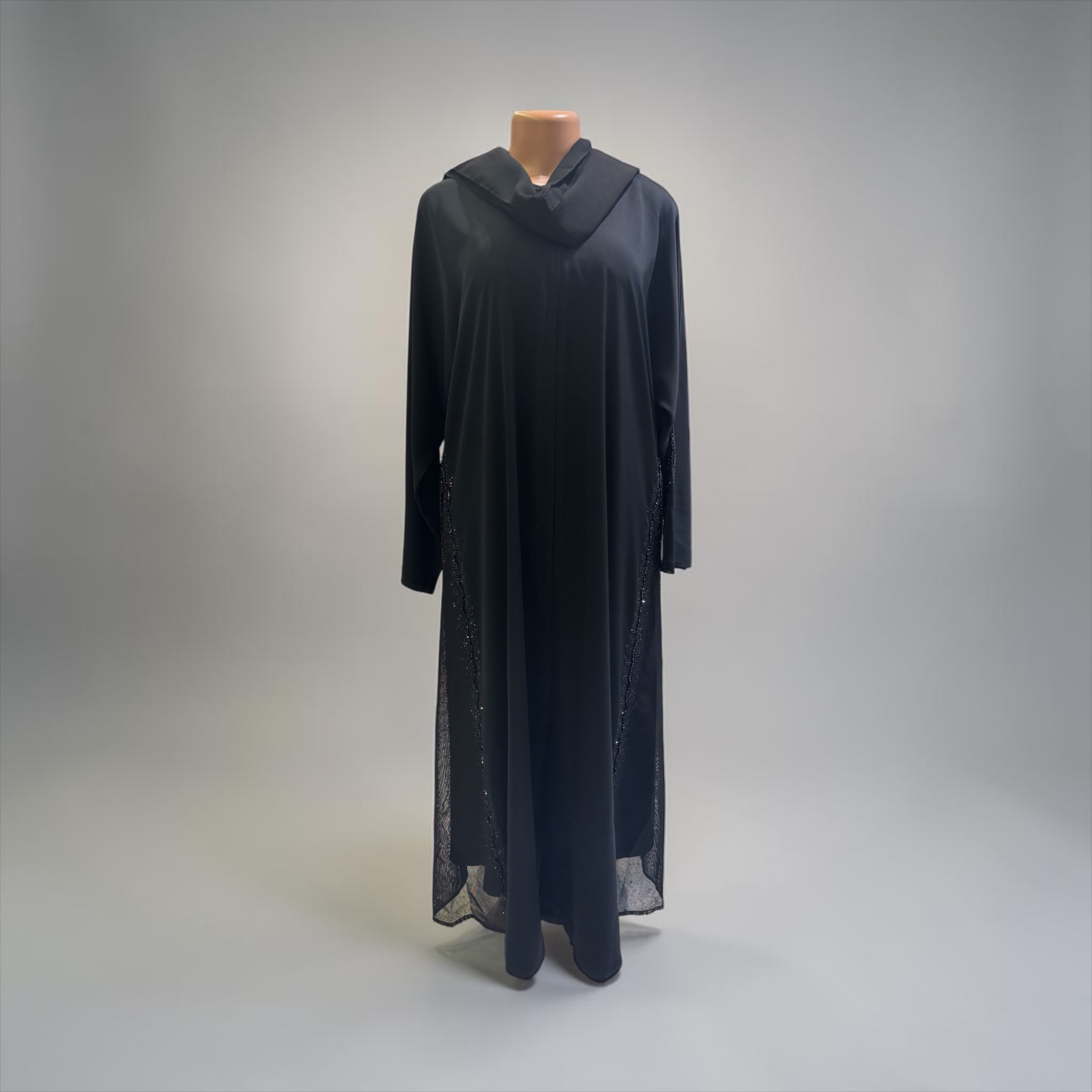 Elegant Sequin Panel Abaya with Sheer Details 