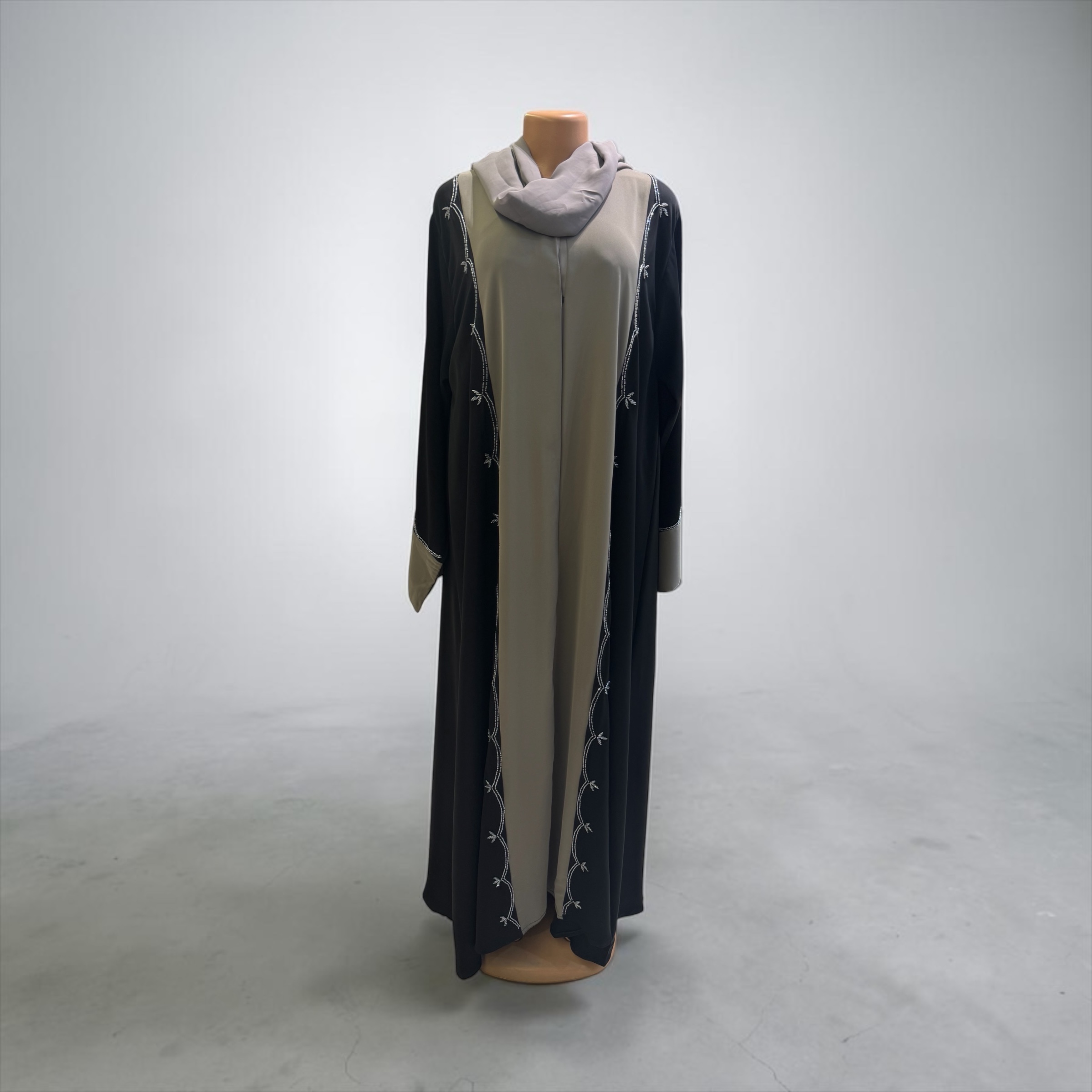 Elegant Two-Tone Embroidered Abaya