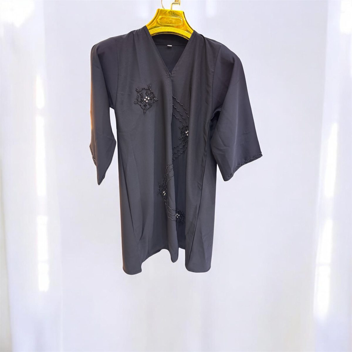 Beaded Button-Front Open Abaya