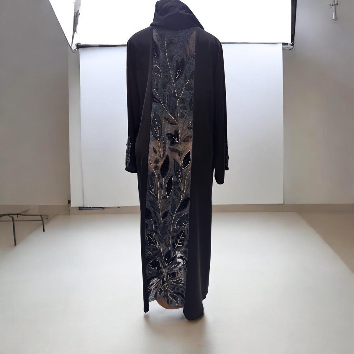 Botanical Embroidered Open Abaya 