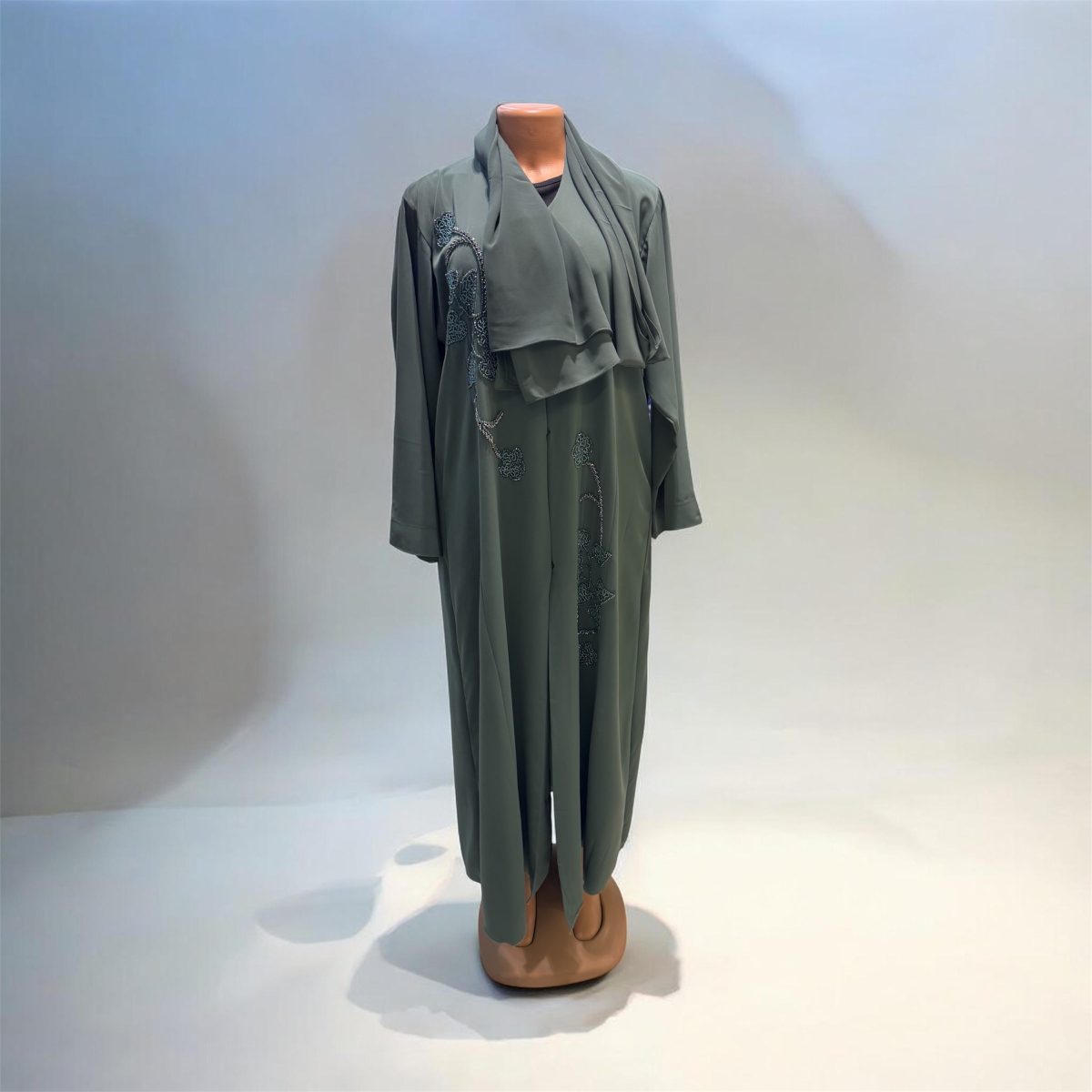 Tonal Embroidered Open Abaya