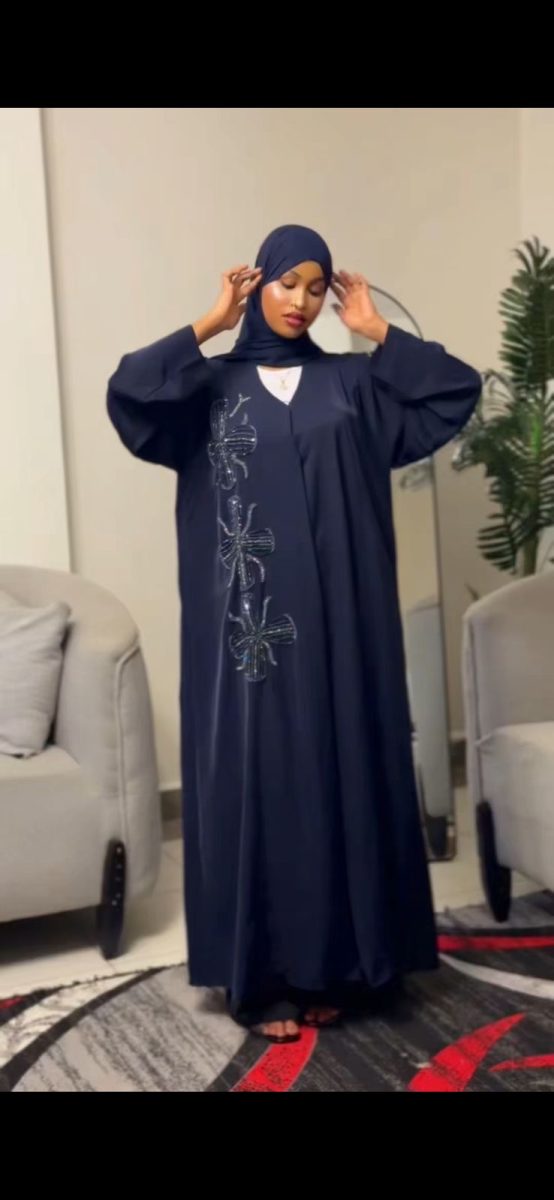 Navy Blossom Open Abaya