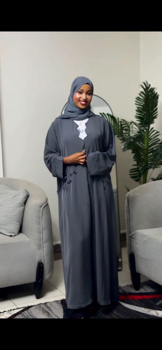 Slate Grey Embroidered Open Abaya