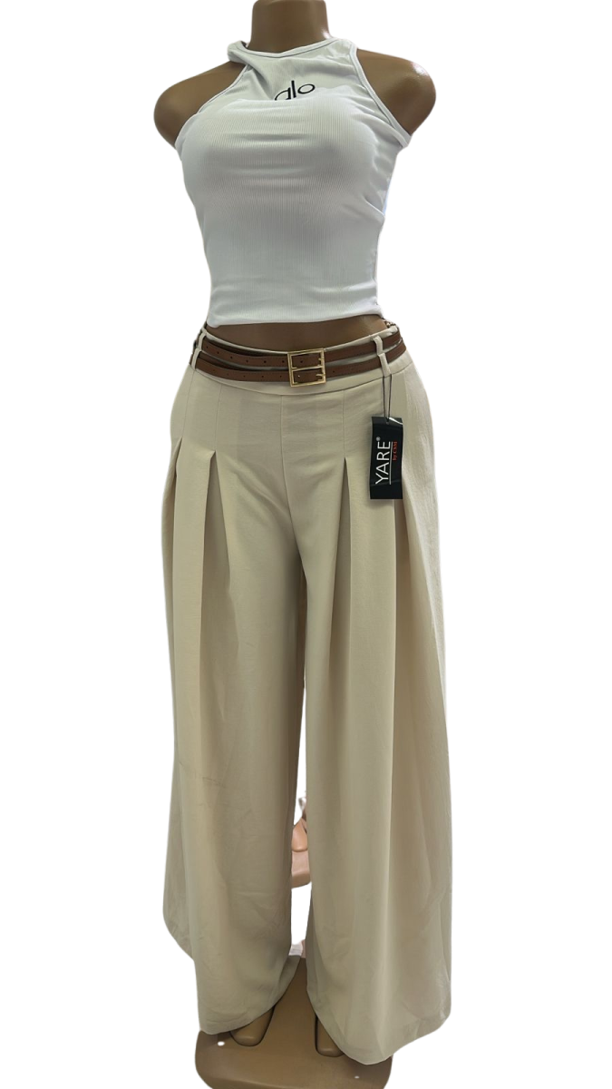 Sand Pleated Wide-leg Trouser