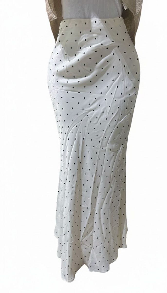 Ivory Polka Dot Draped Maxi Skirt