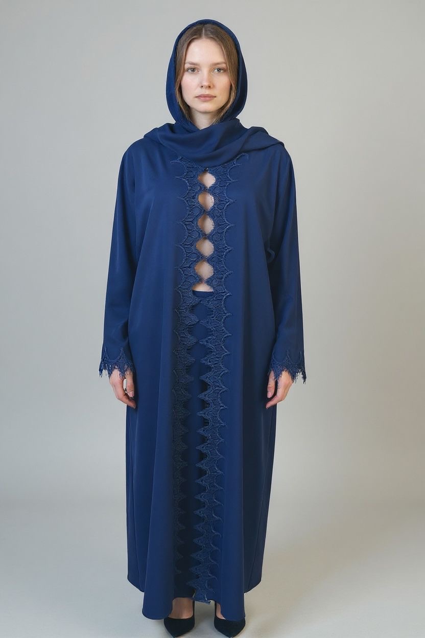 Sapphire Lace Panel Hooded Abaya