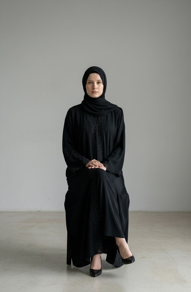 Classic Black Lace Panel Abaya